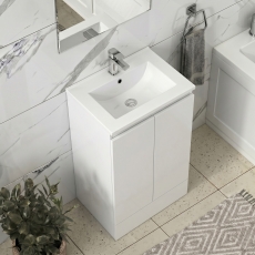 Delphi AquaGuard Floor Standing 2-Door Vanity Unit with Basin 500mm Wide - White
