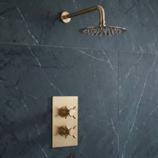 Delphi Axiom Crosshead Brushed Brass Dual Concealed Shower Set with Fixed Head