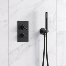 Delphi Axiom Crosshead Matt Black Dual Concealed Shower Set with Handset and Bracket