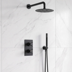 Delphi Axiom Crosshead Matt Black Dual Concealed Shower Set with Fixed Head and Handset