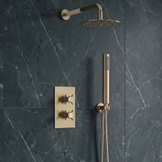 Delphi Axiom Crosshead Brushed Brass Dual Concealed Shower Set with Fixed Head and Handset