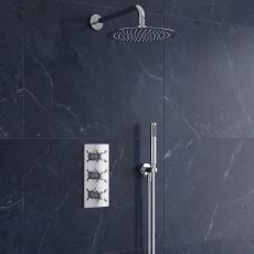 Delphi Axiom Crosshead Chrome Triple Concealed Shower Set with Large Drencher Head and Handset