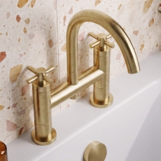 Delphi Axiom Crosshead Brushed Brass Swivel Spout Pillar Mounted Bath Filler Tap