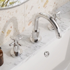 Delphi Axiom Crosshead Chrome 3-Hole Basin Mixer Tap (inc Pop-Up Waste)