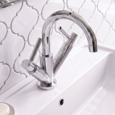 Delphi Axiom Dual Lever Chrome Swivel Spout Mono Basin Mixer Tap (inc Press Top Waste)