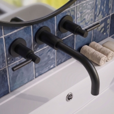 Delphi Axiom Dual Lever Matt Black 3-Hole Wall Mounted Basin Mixer Tap