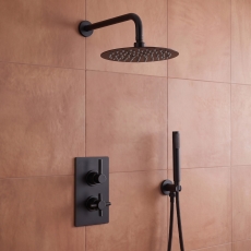 Delphi Axiom Lever Matt Black Dual Concealed Shower Set with Fixed Head and Handset
