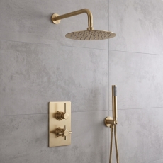 Delphi Axiom Lever Brushed Brass Dual Concealed Shower Set with Fixed Head and Handset