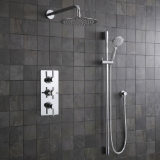 Delphi Axiom Lever Chrome Triple Concealed Shower Set with Large Drencher Head and Slide Rail Kit