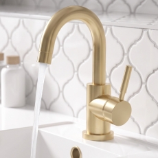 Delphi Axiom Lever Brushed Brass Side Lever Mono Basin Mixer Tap (inc Press Top Waste)