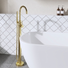 Delphi Axiom Lever Brushed Brass Floor Standing Bath Shower Mixer Tap (inc Kit)