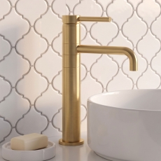 Delphi Axiom Lever Brushed Brass Swivel Spout High Rise Tall Basin Mixer Tap
