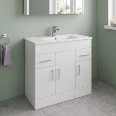 Delphi Berg Gloss White 800mm 3-Door and 2-Drawer Floor Standing Vanity Unit (inc Basin)