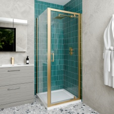 Delphi Calibre Brushed Brass 6mm Pivot Door Shower Enclosure
