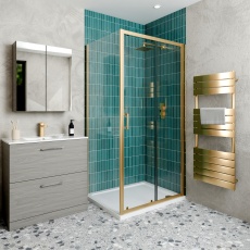 Delphi Calibre Brushed Brass 6mm Sliding Door Shower Enclosure