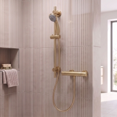 Delphi Cara Round Brushed Brass Bar Mixer Shower Set with Slide Rail Kit