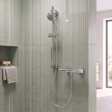 Delphi Cara Round Chrome Bar Mixer Shower Set with Slide Rail Kit