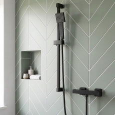 Delphi Cara Square Matt Black Bar Mixer Shower Set with Slide Rail Kit