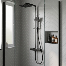 Delphi Cara Square Matt Black Bar Mixer Shower Set with Fixed Head and Handset
