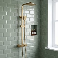 Delphi Chilton Thermostatic Bar Mixer Shower with Fixed Head and Shower Kit - Brushed Brass