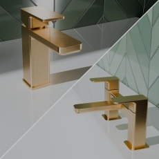 Delphi Edge Brushed Brass Basin Mixer and Bath Filler Tap Set (inc Press Top Waste)