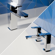 Delphi Edge Chrome Basin Mixer and Bath Filler Tap Set (inc Press Top Waste)