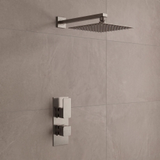 Delphi Edge Brushed Pewter Dual Concealed Shower Set with Fixed Head