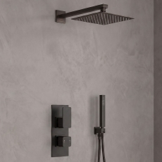 Delphi Edge Black Dual Concealed Shower Set with Fixed Head and Handset