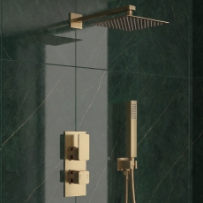 Delphi Edge Brushed Brass Dual Concealed Shower Set with Fixed Head and Handset
