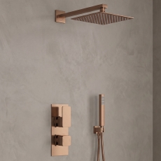 Delphi Edge Brushed Bronze Dual Concealed Shower Set with Fixed Head and Handset
