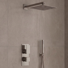 Delphi Edge Brushed Pewter Dual Concealed Shower Set with Fixed Head and Handset
