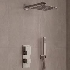 Delphi Edge Brushed Pewter Dual Concealed Shower Set with Fixed Head and Handset