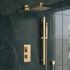 Delphi Edge Brushed Brass Dual Concealed Shower Set with Fixed Head and Slide Rail Kit