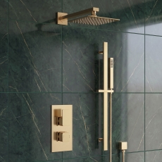 Delphi Edge Brushed Brass Dual Concealed Shower Set with Fixed Head and Slide Rail Kit