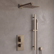 Delphi Edge Brushed Bronze Dual Concealed Shower Set with Fixed Head and Slide Rail Kit