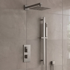 Delphi Edge Brushed Pewter Dual Concealed Shower Set with Fixed Head and Slide Rail Kit