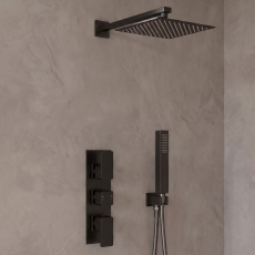 Delphi Edge Black Triple Concealed Shower Set with Fixed Head and Handset