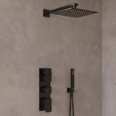 Delphi Edge Black Triple Concealed Shower Set with Fixed Head and Handset