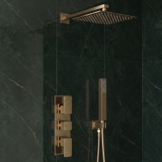 Delphi Edge Brushed Brass Triple Concealed Shower Set with Fixed Head and Handset