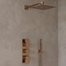 Delphi Edge Brushed Bronze Triple Concealed Shower Set with Fixed Head and Handset