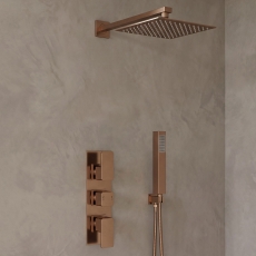 Delphi Edge Brushed Bronze Triple Concealed Shower Set with Fixed Head and Handset