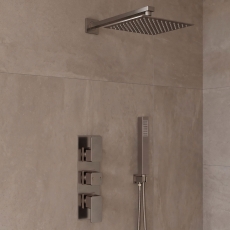 Delphi Edge Brushed Pewter Triple Concealed Shower Set with Fixed Head and Handset