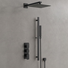 Delphi Edge Matt Black Triple Concealed Shower Set with Fixed Head and Slide Rail Kit