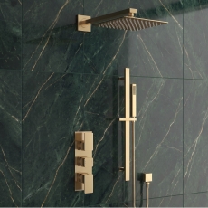 Delphi Edge Brushed Brass Triple Concealed Shower Set with Fixed Head and Slide Rail Kit
