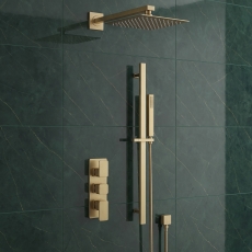 Delphi Edge Brushed Brass Triple Concealed Shower Set with Fixed Head and Slide Rail Kit