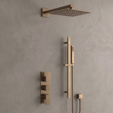 Delphi Edge Brushed Bronze Triple Concealed Shower Set with Fixed Head and Slide Rail Kit