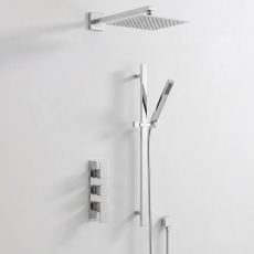 Delphi Edge Chrome Triple Concealed Shower Set with Fixed Head and Slide Rail Kit