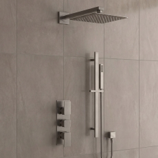Delphi Edge Brushed Pewter Triple Concealed Shower Set with Fixed Head and Slide Rail Kit