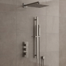 Delphi Edge Brushed Pewter Triple Concealed Shower Set with Fixed Head and Slide Rail Kit