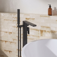 Delphi Edge Matt Black Freestanding Bath Shower Mixer Tap (inc Kit)